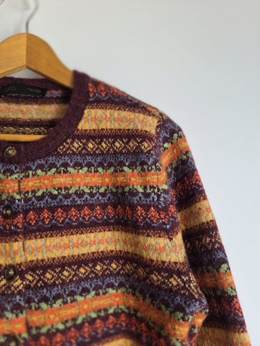 Zara Fair Isle Cropped Wool Blend Cardigan Sweater Size L Whimsigoth Boho Retro - Picture 5 of 13